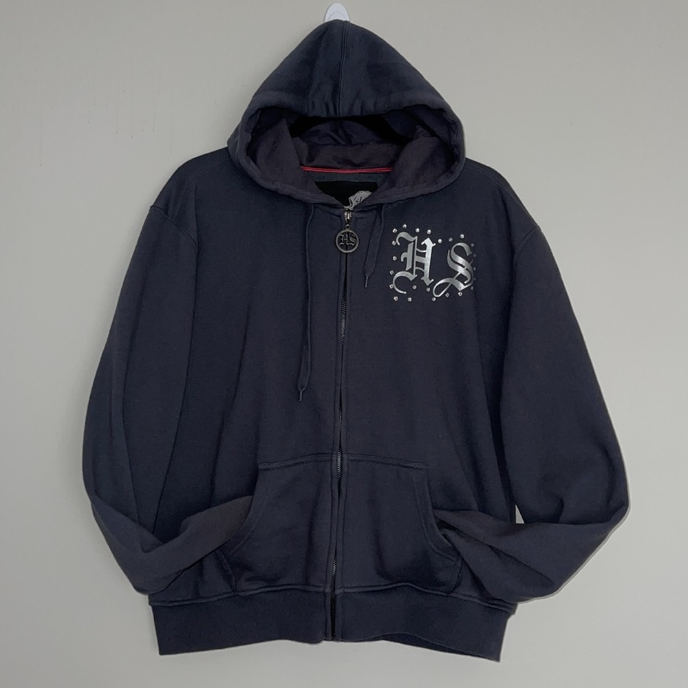 Vintage Heavenly Sins Embellished Full-Zip Hooded Mens Jacket Sz L
